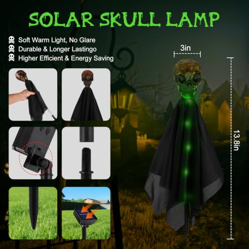 Outdoor Solar Skull Path Lights - Creepy Halloween Garden Decor Set of 4