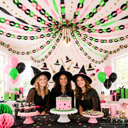 Pink Green Black Paper Chain Garland Set for Halloween Party Decorations - 600 Sheets