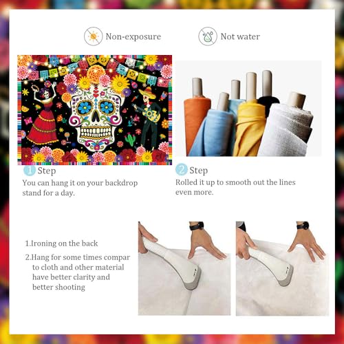 Day of The Dead Photo Backdrop Mexican Fiesta Sugar Skull Flowers - 8x6FT
