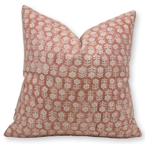 Orange Handmade Block Print Pillow Cover 22x22 Inch Cotton Cushion for Sofa Bed Decor - Tulsi Buti