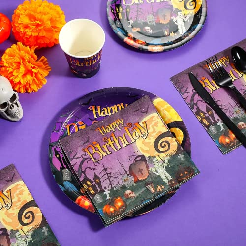 Halloween Party Supplies Set - Plates, Napkins, Banner, Tablecloth for 25 Guests