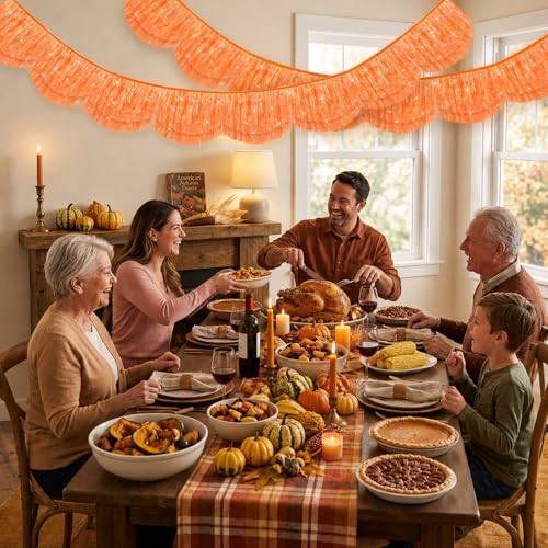 Orange Iridescent Fringe Banner - 6.6ft Scalloped Tassel Garland, 2 Pack