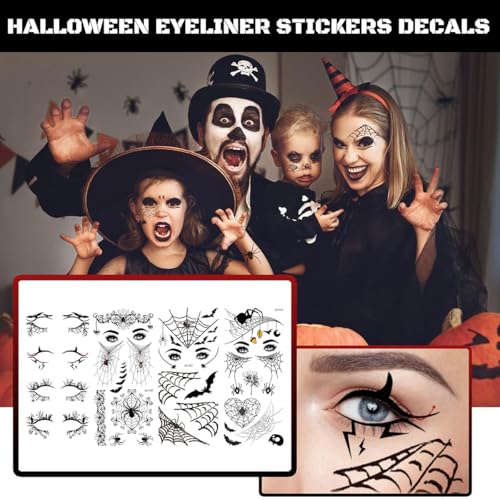 Halloween Eye Shadow Stickers & Temporary Tattoo Decals - Spider Bat Skull Design