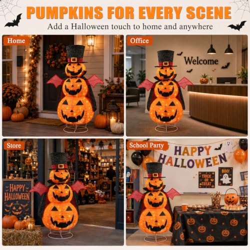 3.5FT 3-Tier Light-Up Halloween Pumpkin Decor for Indoor & Outdoor Yard