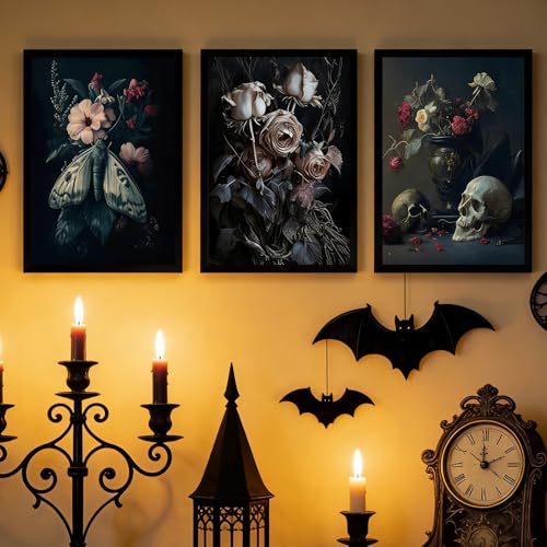 Gothic Wall Art Set - Skull Moth Dark Academy Poster Wall Decor - 24"Lx16" Variation