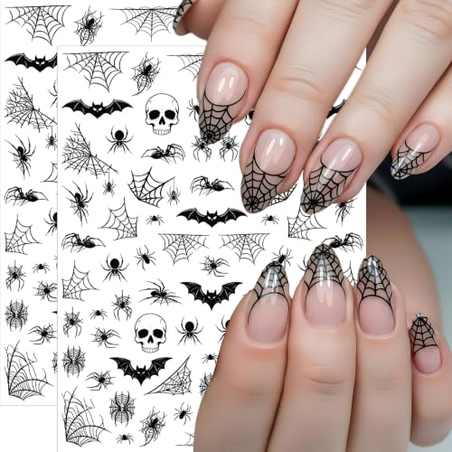 Halloween Nail Stickers Set - 4 Sheets Dark Spooky Web Bat Skull Designs - Variation of Halloween 4 Sheets
