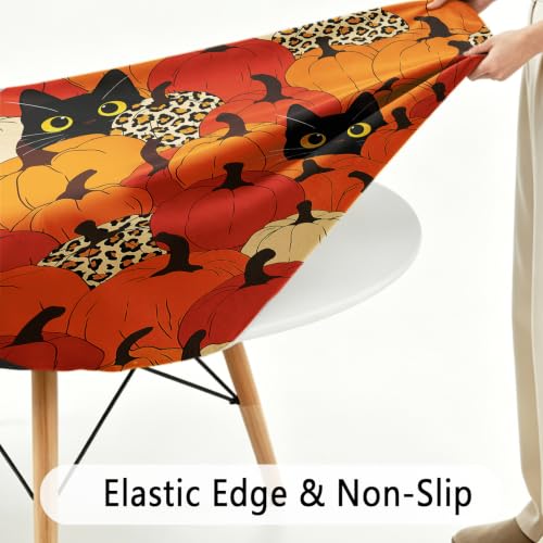 Hiboss Fall Round Tablecloth with Pumpkin & Cat Design - Autumn Thanksgiving Decor - Fall 02