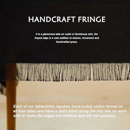 Black Fringed Rectangular Tablecloth 55x70 Inches - Handmade Farmhouse Chic