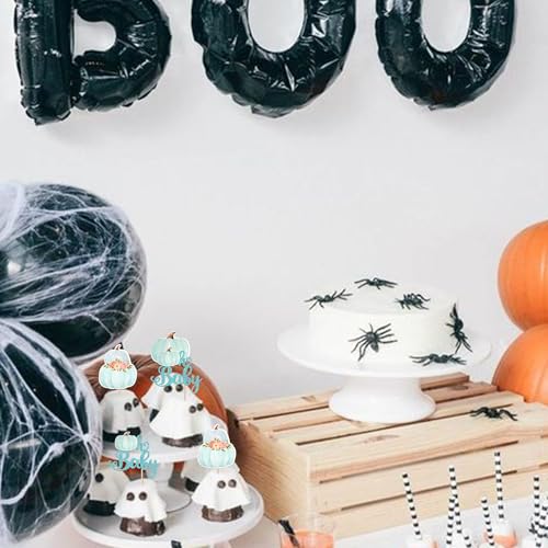 Blue Pumpkin Oh Baby Cupcake Toppers - Fall Party Decorations, 24 Pack (Design 14)