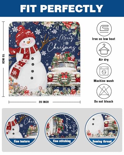 4 Pcs Navy Blue Christmas Snowman Chair Covers for Dining Room - Xmas Truck & Poinsettia Linen Protectors