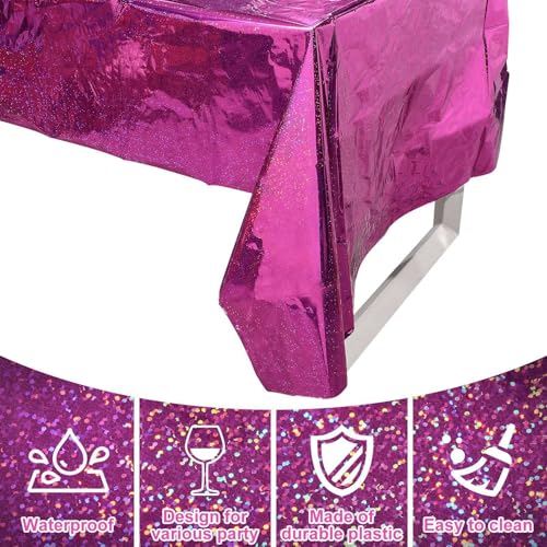 Holographic Pink Glitter Plastic Tablecloth - Purple Pink Variation, 6 Pack, 54x108 Inches