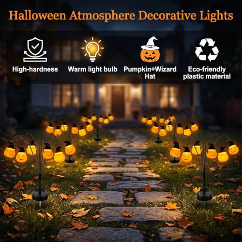 Halloween Pumpkin Solar Stake Light - Orange - Waterproof Outdoor Garden Path Lamp with Auto Sensor & 6 LEDs