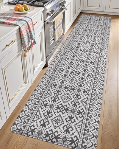 Anti-Fatigue Kitchen Floor Mat 24x87 Inches Gray & White Comfort Cushion