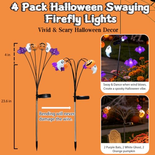 Halloween Solar String Lights with Bat, Ghost & Pumpkin Decorations - Outdoor Yard & Garden Decor