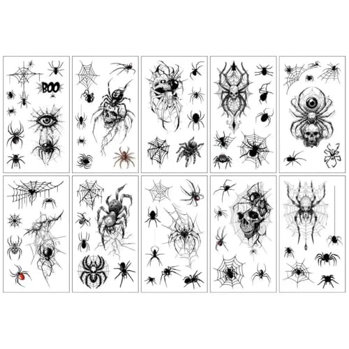 Halloween Temporary Tattoos Spider Web & Spider Stickers Set - Style24 Waterproof Body Art