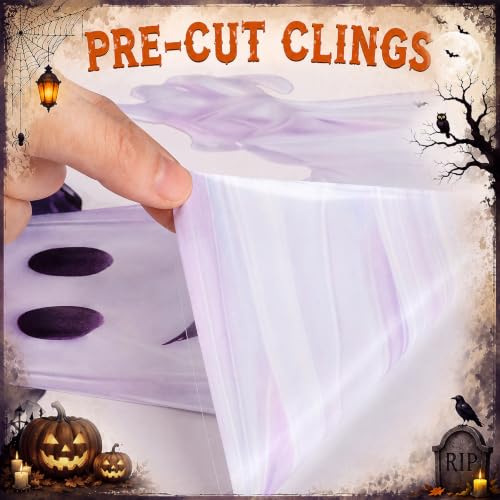 Halloween Ghost Window Clings Set - Large PVC Decals with Witch Hats, Bats & Pumpkins