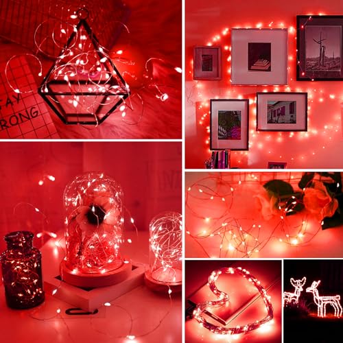 Battery Operated Fairy Lights 50 Pack - Red 20 LED 7ft String Lights with 3 Modes for Indoor Outdoor Decor