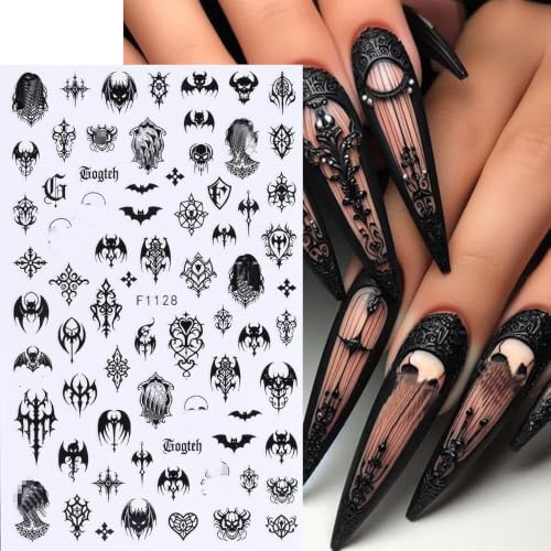 Halloween Black Gothic Nail Stickers - 7 Sheets Self-Adhesive Nail Decals