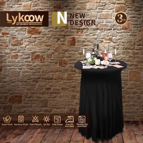 Pure White 3-Pack Spandex Round Cocktail Table Covers with Skirt - 32x43" Fitted High Top Party Wedding Banquet
