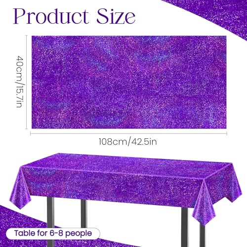 Purple Holographic Tablecloths - 8 Pack 40x108 Inch Iridescent Disposable Rectangular Covers for Parties