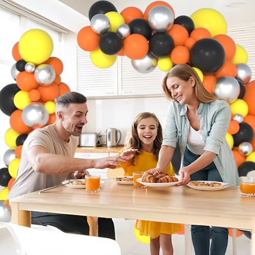 Construction Balloon Arch Kit - Orange Yellow Black Silver 122PCS Party Decorations