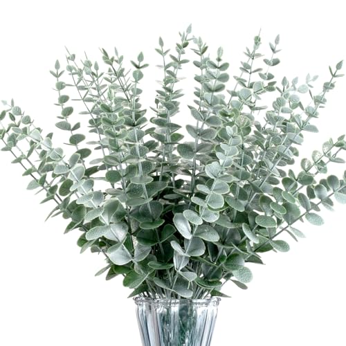 Artificial Eucalyptus Stems 40pcs Grey Green Real Touch Faux Plants for Home Office Wedding Decor