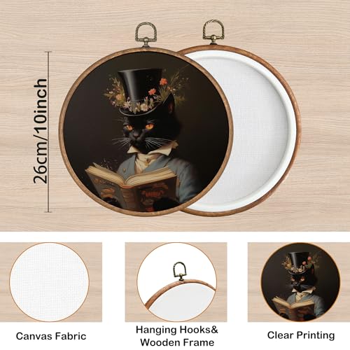 Cat Wall Art Decor - Rustic Round Canvas Frame, Farmhouse Home Accent, 10x10
