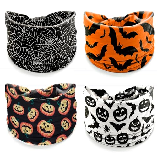 Halloween Headbands Set - Pumpkin Bat Spider Web Festive Hair Accessories - 4 Pcs