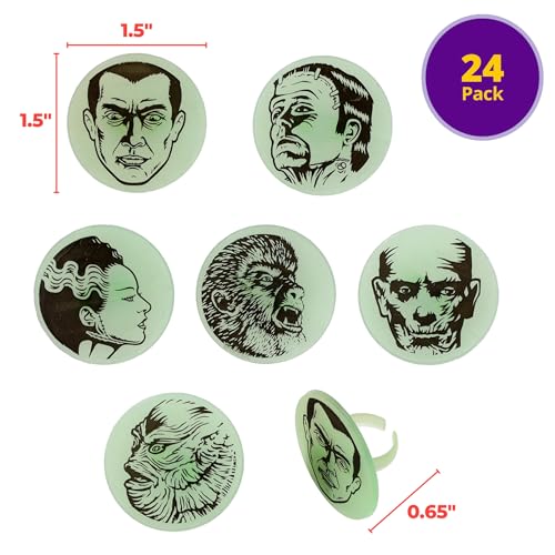 Halloween Monster Cupcake Toppers - Glow-in-The-Dark Plastic Cake Rings, 24 Pack