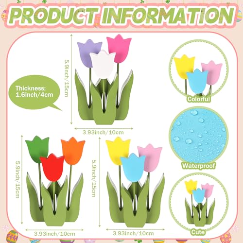 Spring Tulip Table Centerpiece Decor Set - Wooden Rustic Farmhouse Style