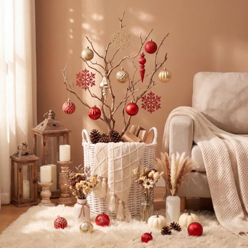 Red Gold Christmas Tree Ornaments Set - 116 Pieces, Assorted Shapes & Finishes