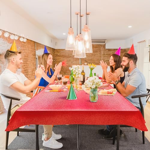 Laser Sparkling Holographic Tablecloth - Waterproof & Easy to Clean - Red & Black, 2 Pack