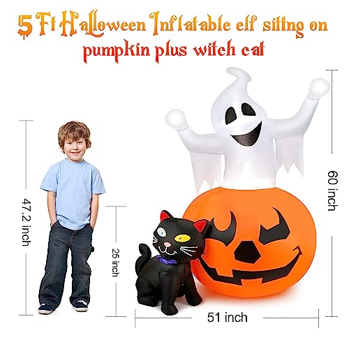 5 FT Halloween Inflatable Ghost Pumpkin Black Cat Yard Decor with LED Lights