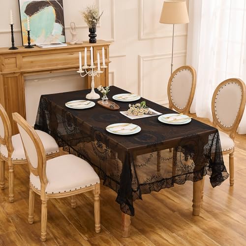 Black Lace Tablecloth - Vintage Rectangular 55x40 Inches with Scalloped Edge - Variation of THIS listing