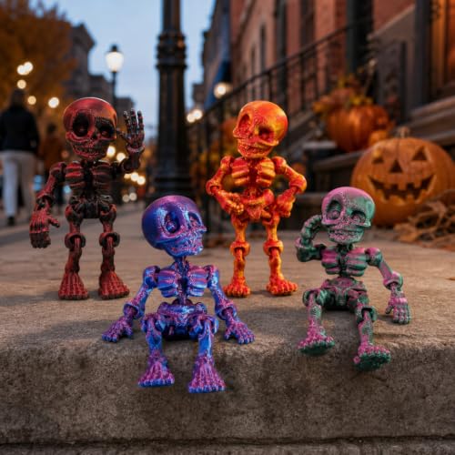 3D Printed Skeleton Figurines Set - Articulated Joints Halloween Decor & Collector Items