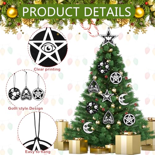 Gothic Christmas Wood Ornaments Set - Witch, Moon, Star Decorations, 25 Pieces