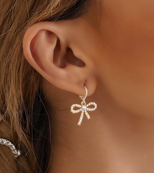 Skiennix Pearl Bow Hoop Earrings - Dainty Faux Pearl Drop Design | Lightweight Gold Plated Copper, Perfect Gift for Her