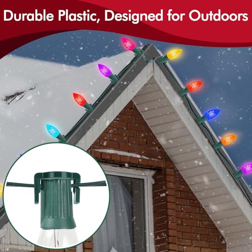 Magnetic Christmas Light Clips - C9 String Light Gutter Hooks, Set of 50, Green