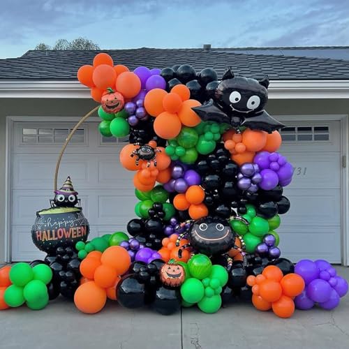 Halloween Balloons Arch Kit - Black, Orange, Purple, Green - 124pcs