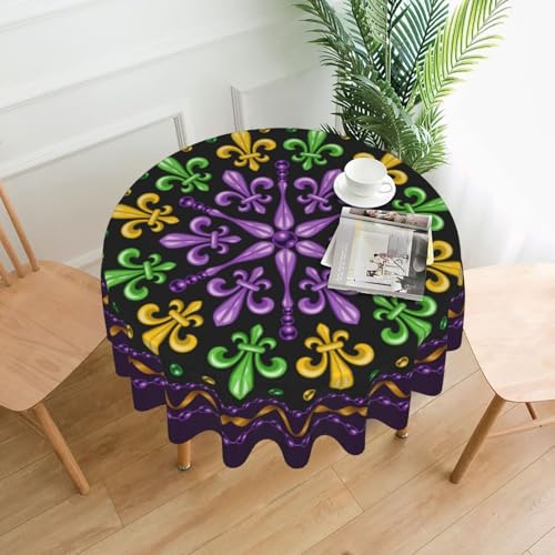 Mardi Gras Carnival Festival Round Tablecloth 60 Inch - Washable Reusable Decor