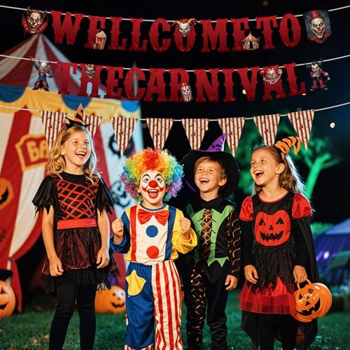 Halloween Circus Clown Banner Decorations - Creepy Garland Set for Party