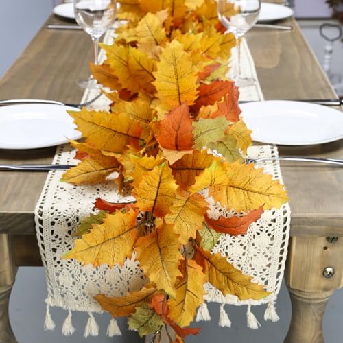 6FT Fall Leaves Garland with Lights and Timer - Red-Orange Autumn Decor