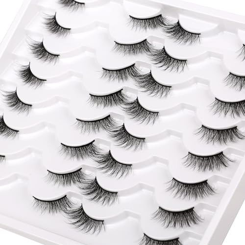 Half False Eyelashes Wispy Cat Eye Look Pack - 2 Styles, 16 Pairs, Fluffy Lashes for Natural & Glam Makeup - Lovely Variation
