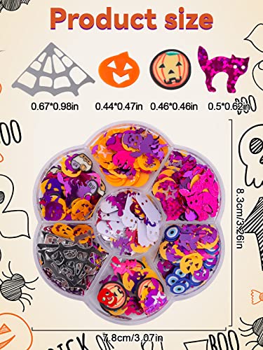 Multi-Colored Halloween Nail Art Glitter Sequins with Skull Spider Pumpkin Bat Ghost Shapes - 3 Boxes