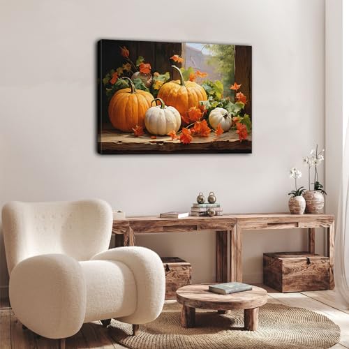 Pumpkin Canvas Wall Art 36x24 Fall Autumn Thanksgiving Rustic Home Decor
