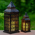11-Inch and 15-Inch Black Moroccan Candle Lantern Set of 2 - Indoor Decorative Lanterns with Filigree Cutouts