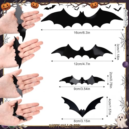 Halloween Mirror Decoration Set with Spider Web and 3D Bat Stickers
