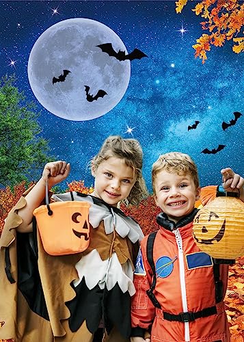 Halloween Photography Backdrop 5x7FT Moonlight Pumpkin Leaves Birthday Photo Wall - Fall Theme