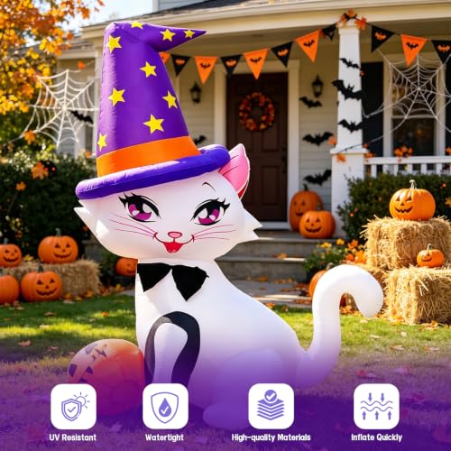 6FT Inflatable Cat Halloween Decoration with Pumpkin LED Light Yard & Garden Decor