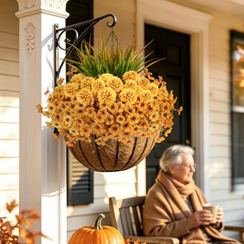 Artificial Fall Flowers for Outdoors - UV Resistant Silk Mums & Chrysanthemums - Yellow & Grass Variation of THIS listing